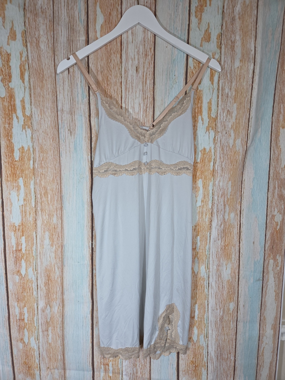 Laundry By Shelli Segal Women's Ice Blue Nightie W/cream Lace-Trim. Size M